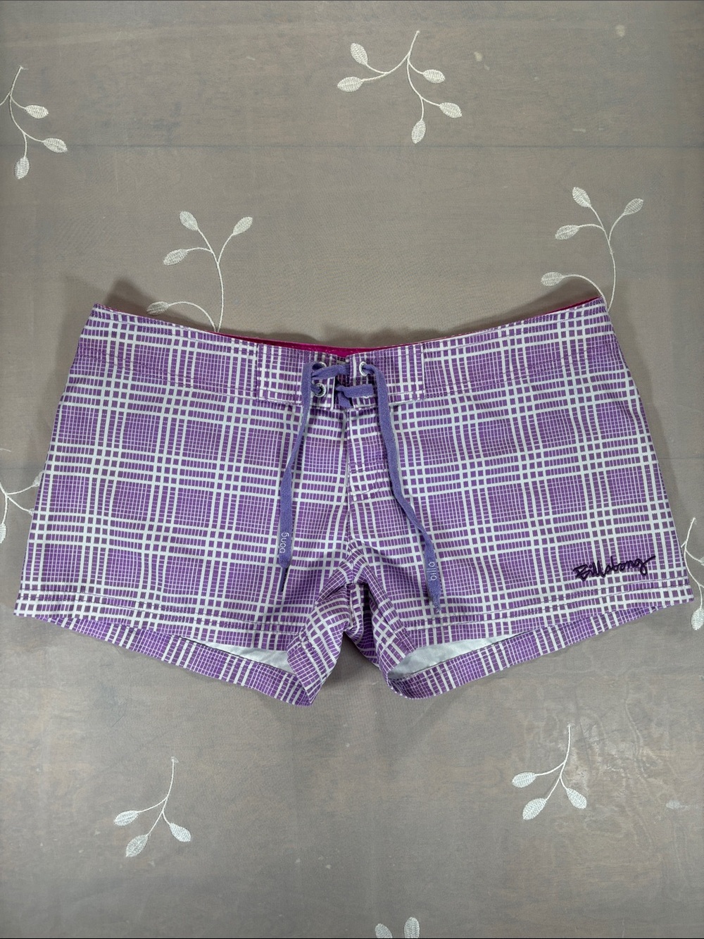 Y2K Billabong Purple Plaid Woman Mini Swim Short Low-Waist junior Size 5 Beach